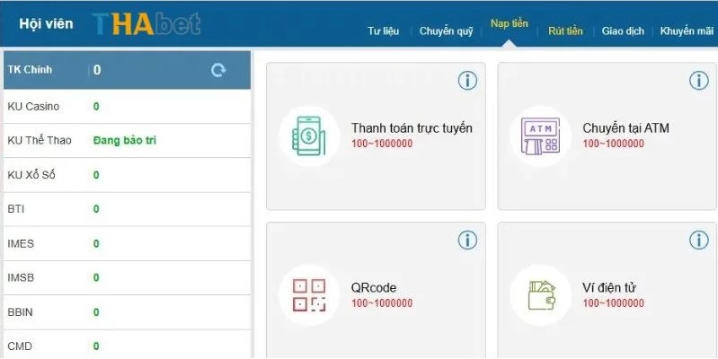 Hướng dẫn nạp & rút tiền tại Thabet